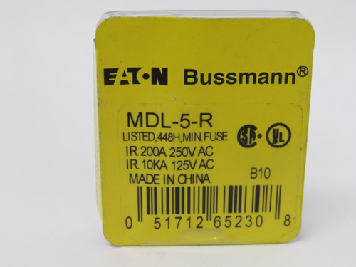 Eaton Bussmann MDL-5-R Glass Acting Fuse 5A 250/125VAC 5-Pack DMG Case NEW