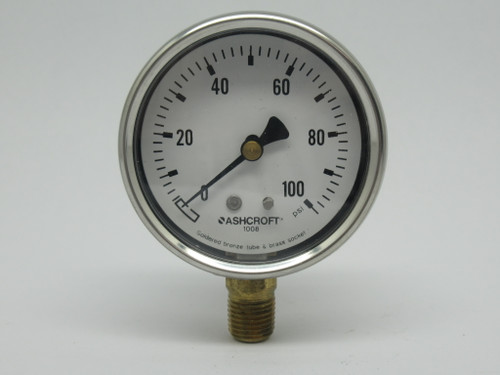 Ashcroft 631008A02L100# Pressure Gauge 0-100psi 63mm D 1/4"NPT Lower NEW
