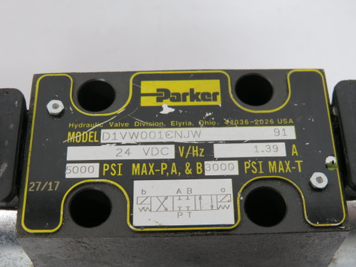 Parker D1VW001CNJW Directional Control Valve 24VDC 1.39A 5000 PSI USED