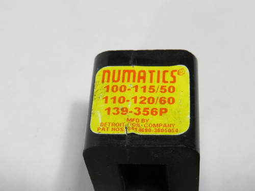 Numatics 139-356P Solenoid Coil 100-115@50Hz 110-120@60Hz WIRES CUT TO 6" USED