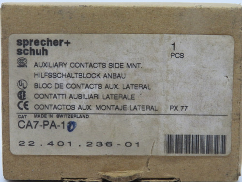 Sprecher + Schuh CA7-PA-10 Auxiliary Contact Side Mount 10A 1NO NOP