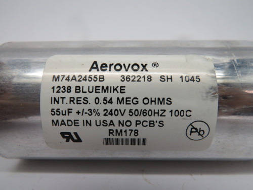 Aerovox M74A2455B Aluminum Capacitor 55uF +/-3% 240V 50/60Hz USED