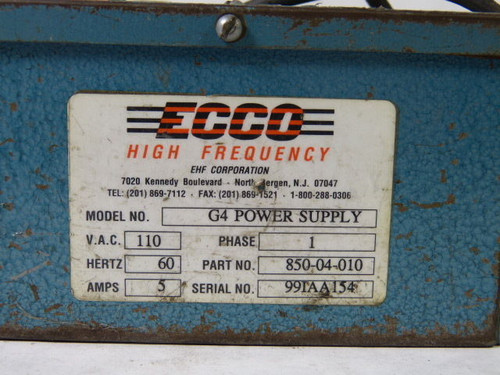 Ecco 850-04-010 High Frequency G4 Power Supply USED
