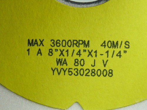 Kinik YVY53028008 Grinding Wheel 8" x 1/4" x 1-1/4" 3600RPM 40 M/S ! NEW !