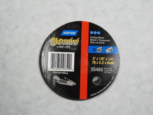 Norton C031814GLL Cutting Wheel 3 x 1/8 x 14 25 465 RPM ! NEW !