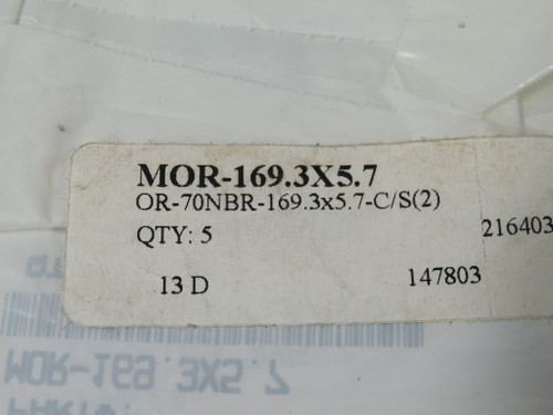 Generic MOR-169.3X5.7 Nitrile O-Ring 169.3mm ID 180.7mm OD 5.7mm H 5-Pack NWB