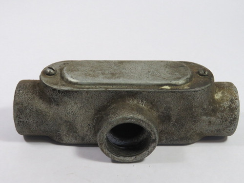 Crouse-Hinds T448 Conduit Body W/ Cover 3-Hole 1-1/4" NPT Threaded USED