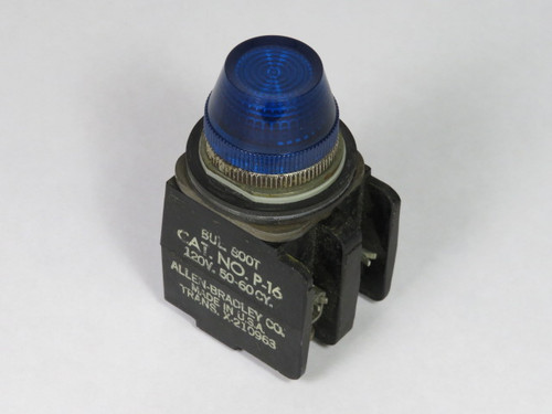 Allen-Bradley 800T-P16B Old Style Pilot Light 120VAC 50/60Hz Blue Lens USED