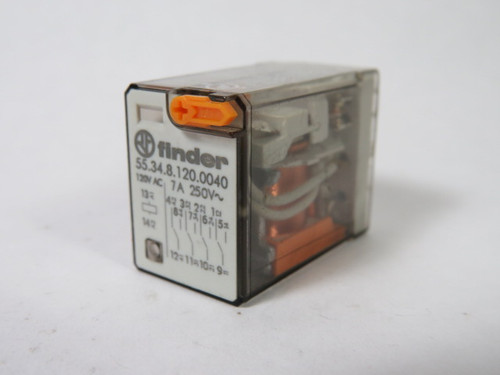 Finder 55.34.8.120.0040 Relay 120VAC Coil 7A 250V 14-Blade USED