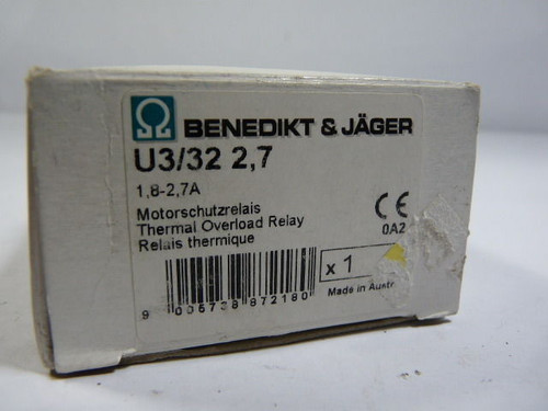Benedikt Jager U3/32-2.7 Overload Relay 2.7 Amp ! NEW !