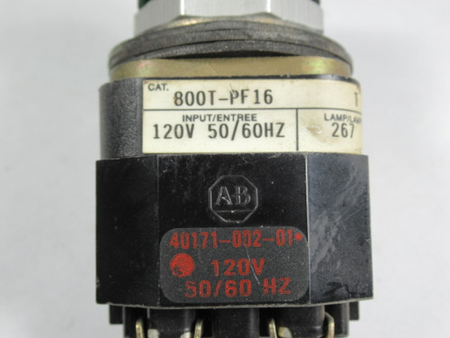 Allen-Bradley 800T-PF16G Flashing Pilot Light 120VAC 50/60Hz Green Lens USED