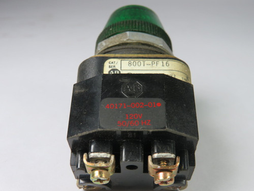 Allen-Bradley 800T-PF16G Flashing Pilot Light 120VAC 50/60Hz Green Lens USED