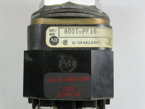 Allen-Bradley 800T-PF16R Flashing Pilot Light 120VAC 50/60Hz Red Lens USED