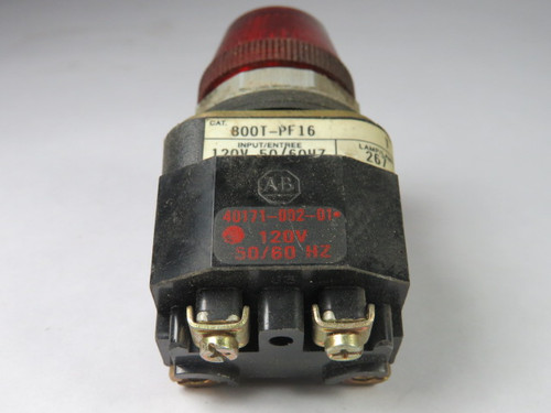 Allen-Bradley 800T-PF16R Flashing Pilot Light 120VAC 50/60Hz Red Lens USED