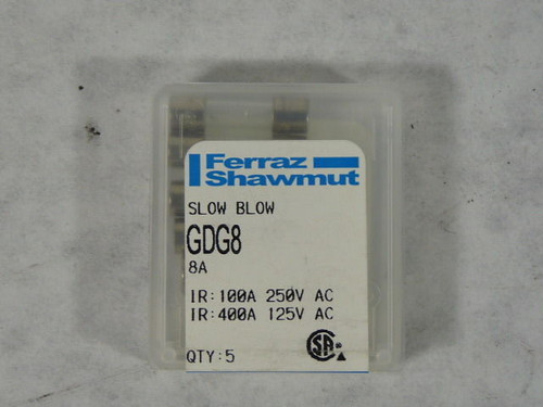 Ferraz Shawmut GDG8 Glass Mini Fuse 8A 250V 5-Pack NEW