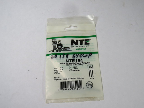 NTE NTE184 Single Transistor 80V 2MHz 40W 4A 80hFE 3-Pins ! NWB !