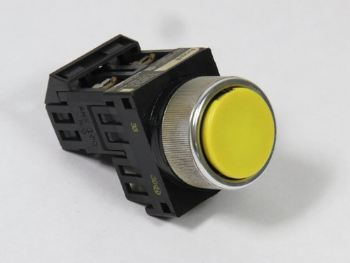 Fuji Electric AH22-FY10 Push Button 10A 600VAC 1NO Yellow Flush USED