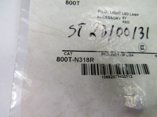 Allen-Bradley 800T-N318R Pilot Light LED Lamp 6V AC/DC RED NWB