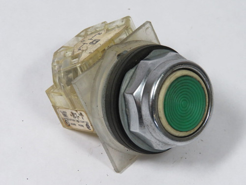 Square D 9001-KR1GH5 Ser H Push Button 600V 1NO Green Flush USED