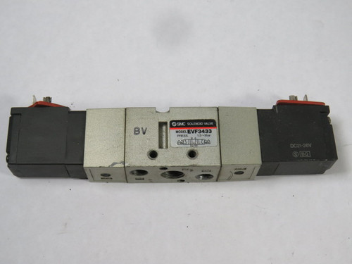 SMC EVF3433 Solenoid Valve 4/5 21-26VDC 1.5-9bar 1/8" NPT USED