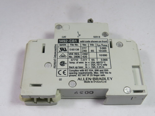 Allen-Bradley 1492-CB1-G060 Series B Circuit Breaker 6A 1-Pole USED