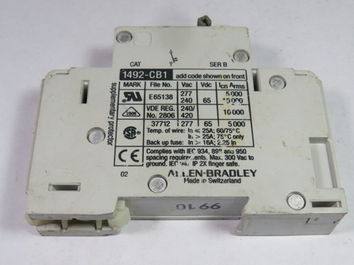 Allen-Bradley 1492-CB1G020 Series B Circuit Breaker 2A 1-Pole USED