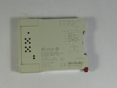 Allen-Bradley 700-FS-101JU23 Relay on Delay 0.05-1.0 Second 24-48 VAc/Dc USED