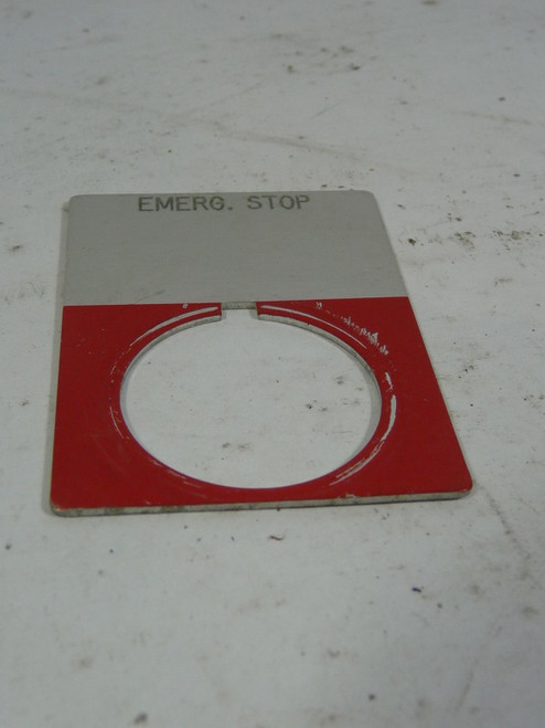 Allen-Bradley 800T-X504J Legend Plate Jumbo EMERG. STOP Red Aluminum USED