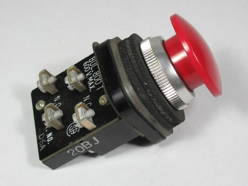 Allen-Bradley 800T-D6A No Series Push Button Red Mushroom Head 1NO 1NC USED