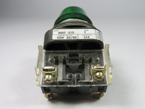 Allen-Bradley 800T-Q10G Series T Universal Pilot Light 120V Green Lens USED