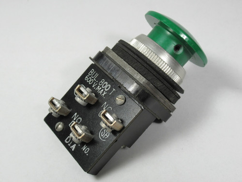 Allen-Bradley 800T-D1A Old Style Green Mushroom Cap Push Button 1NO 1NC USED
