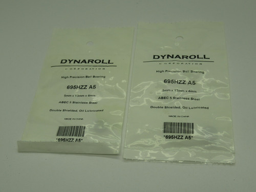 Dynaroll 695HZZA5 Stainless Steel Bearing 13mm OD 5mm ID 4mm W Lot of 2 NWB