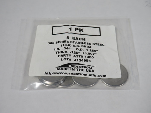 Seastrom A370-1300 Stainless Steel Washer .344" ID 1.250" OD .125" T 5-Pack NWB
