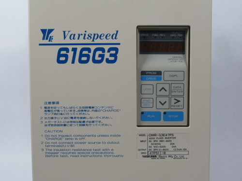 Yaskawa CIMR-G3E47P5 Varispeed Inverter 0-460VAC 13.7kVA 18A 3ph USED