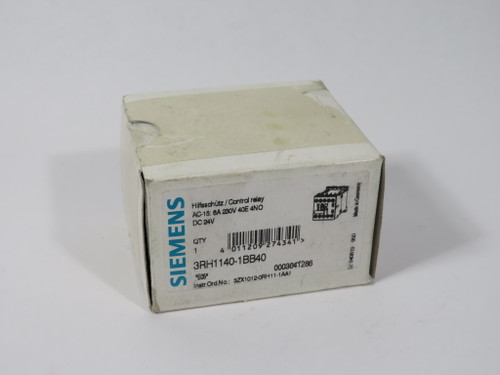 Siemens 3RH1140-1BB40 Contactor 24VDC 4NO 6A@AC-15 10A@AC-12 NEW