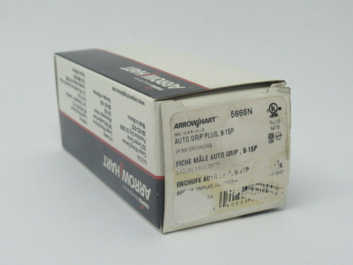 Cooper Arrow Hart 5666N Auto Grip Straight Blade Plug 15A 250VAC 3W 2P NEW