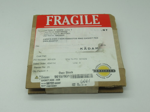 Kadant Johnson CSS816-0385-1 Ring Gasket 3.58"ID x 4.88"OD x 0.0625"T 6-Pack NEW