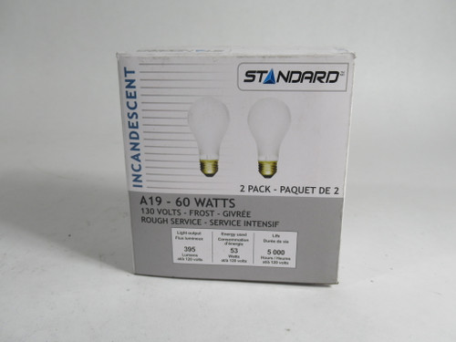 Standard 61800 A19 Incandescent Bulb 60 Watts 130V *2-PACK* NEW