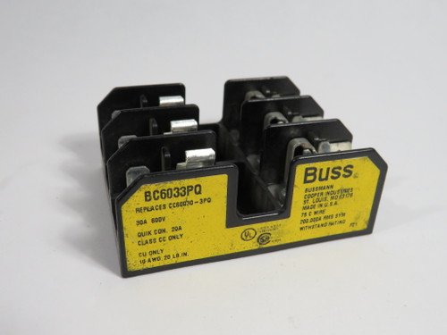 Bussmann BC6033PQ Class CC Fuse Block 30A 600V 3P USED