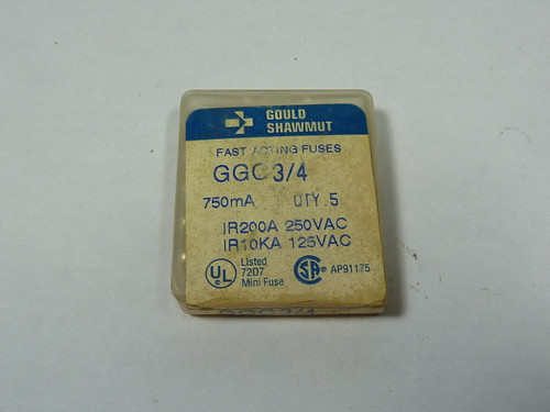 Gould Shawmut GGC3/4 Fast Acting Fuse 3/4A 250V 5-Pack  ! NEW !