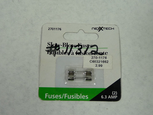 Nexxtech 270-1176 Mini Glass Fuse 6.3A 250V 2-Pack ! NEW !