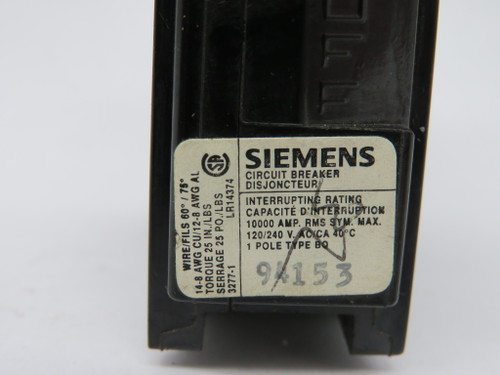 Siemens BQ130 Circuit Breaker 30A 120/240VAC 1 Pole USED