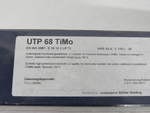 Voestalpine Bohler 16071 UTP 68 TiMo Electrode 2.5mm x 350mm 142-Pack SEALED NEW