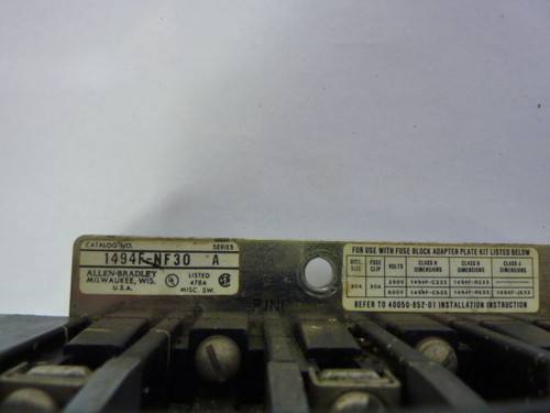 Allen-Bradley 1494F-NF30/1494F-C633 Disconnect Switch w/ Fuse Block USED