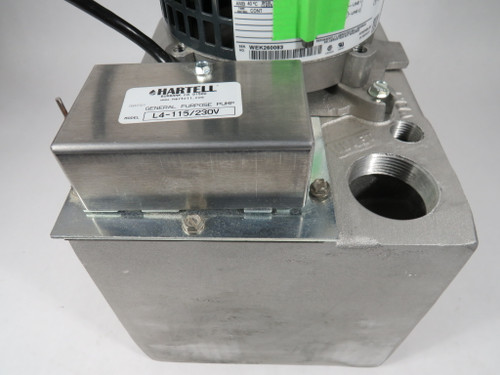 Hartell L4-115/230 High Volume Condensate Pump 115V@7.46A 230V@3.7A NEW