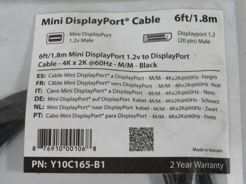 Rocstor Y10C165-B1 Mini DisplayPort to DisplayPort Cable 6' 1.8m L NWB