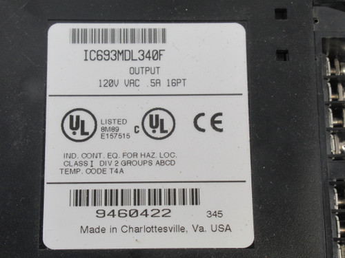 GE Fanuc IC693MDL340F Output Module *Missing Door* USED