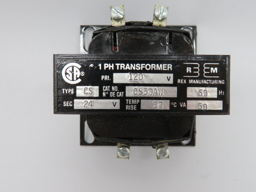 Rex Manufacturing CS50AW Transformer 50VA Pri. 120V Sec. 24V 60Hz 1 Phase NOP