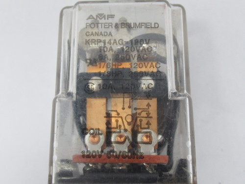 AMF Potter & Brumfield KRP14AG-120V Relay 10A 120VAC 50/60Hz 11-Pin USED
