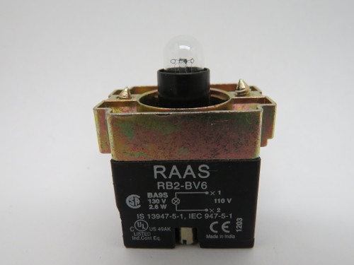 Raas Controls RB2-BV6 Pilot Light Body 130V 2.6W 110V 8-Pack NOP